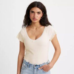 NWOT Levi's V-Neck Lace Trim T-Shirt
